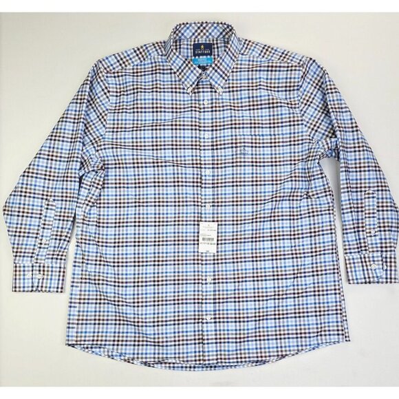 Stafford Regular Fit Size XL 17-17.5 32-33 Mens White Plum Blue Check Shirt NWT - Picture 6 of 10